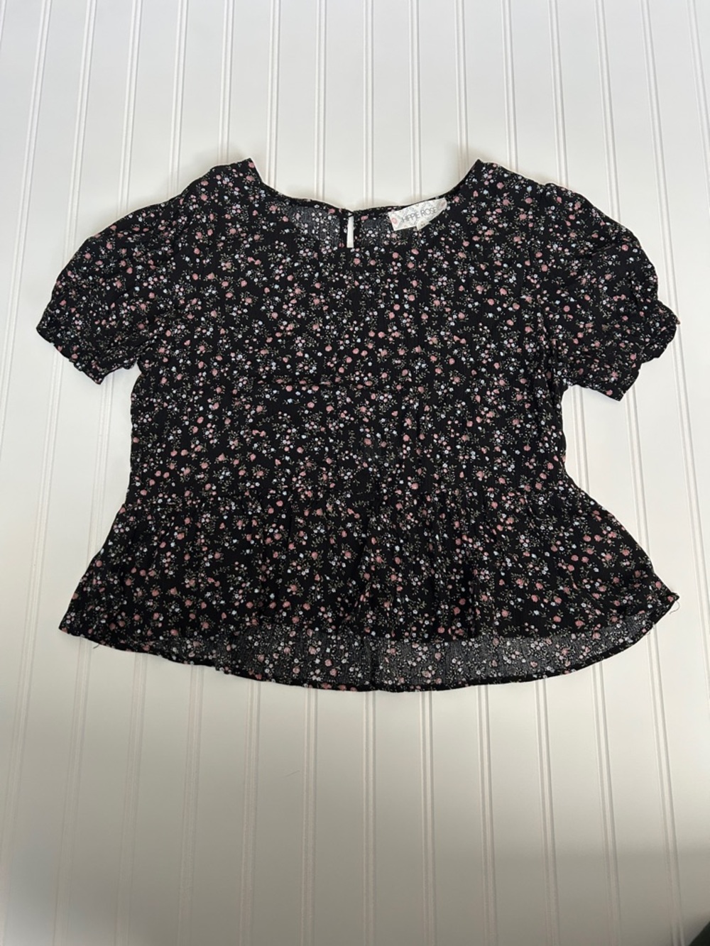 Hippie Rose Black Top with Pink Floral Print